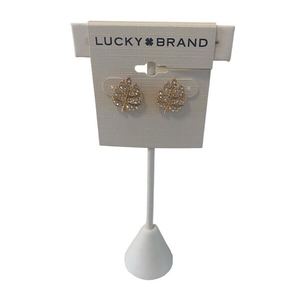 Pave Crystal & Gold Toned Leaf Posts. - Picture 2 of 6